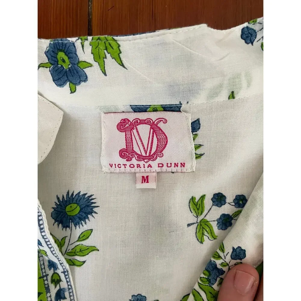 Victoria Dunn Blue Green Floral Kaftan Tunic Dress Medium Cotton - Picture 6 of 11